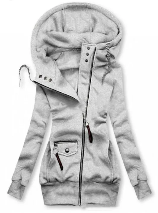 Stitched Drawstring Hooded Slim Fashion Jacket White - Shop at LoveMi