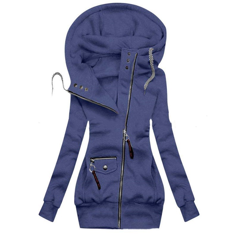Stitched Drawstring Hooded Slim Fashion Jacket Blue - Shop at LoveMi