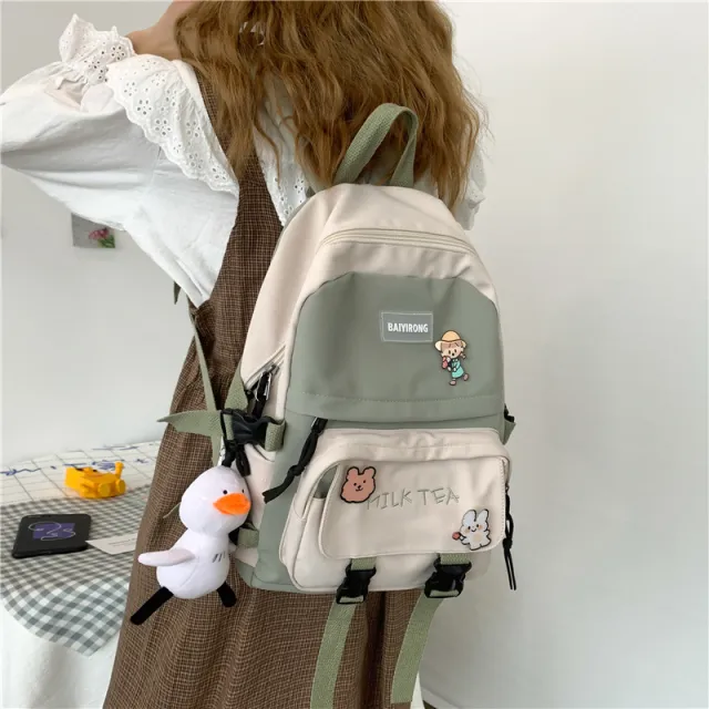 Japanese Harajuku Girl Backpack Korean Ins College Student Schoolbag Female Simple Korean Style College Style Backpack Green - Shop at LoveMi