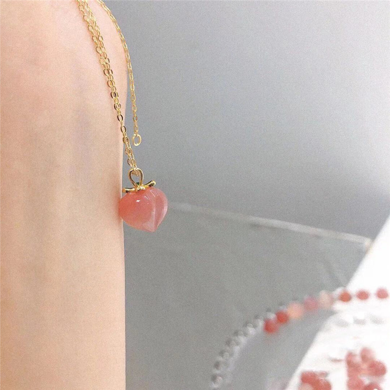 Women'S S925 Silver Gold-Plated Chain Natural Crystal Southern Red Peach Carved New Products
