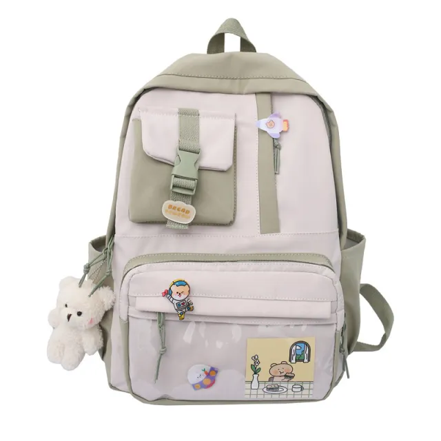 Small Fresh Literary Transparent Front Pocket Student Schoolbag Green - Shop at LoveMi