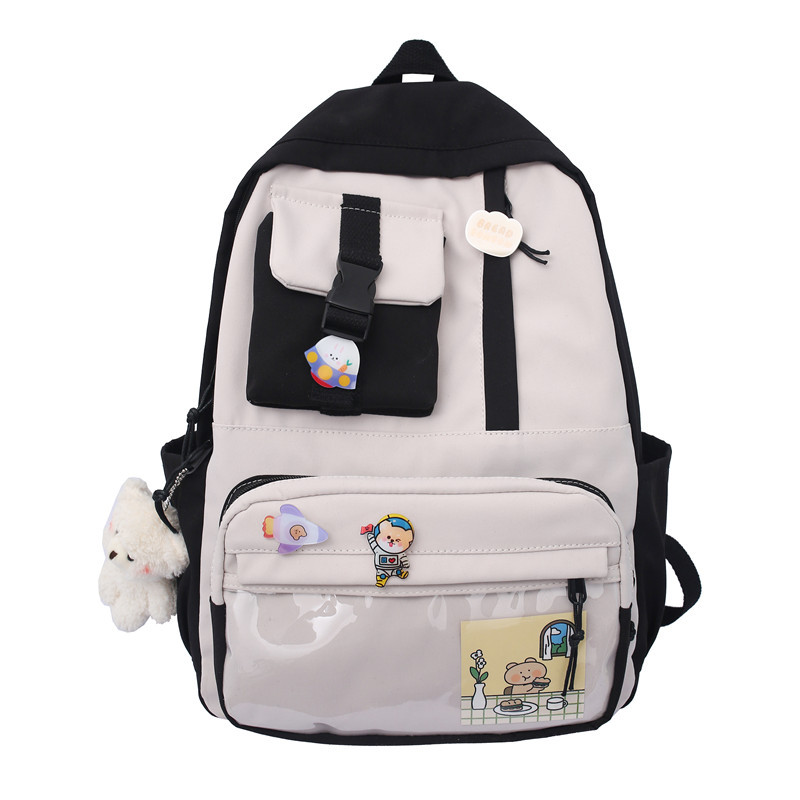 Small Fresh Literary Transparent Front Pocket Student Schoolbag Black - Shop at LoveMi
