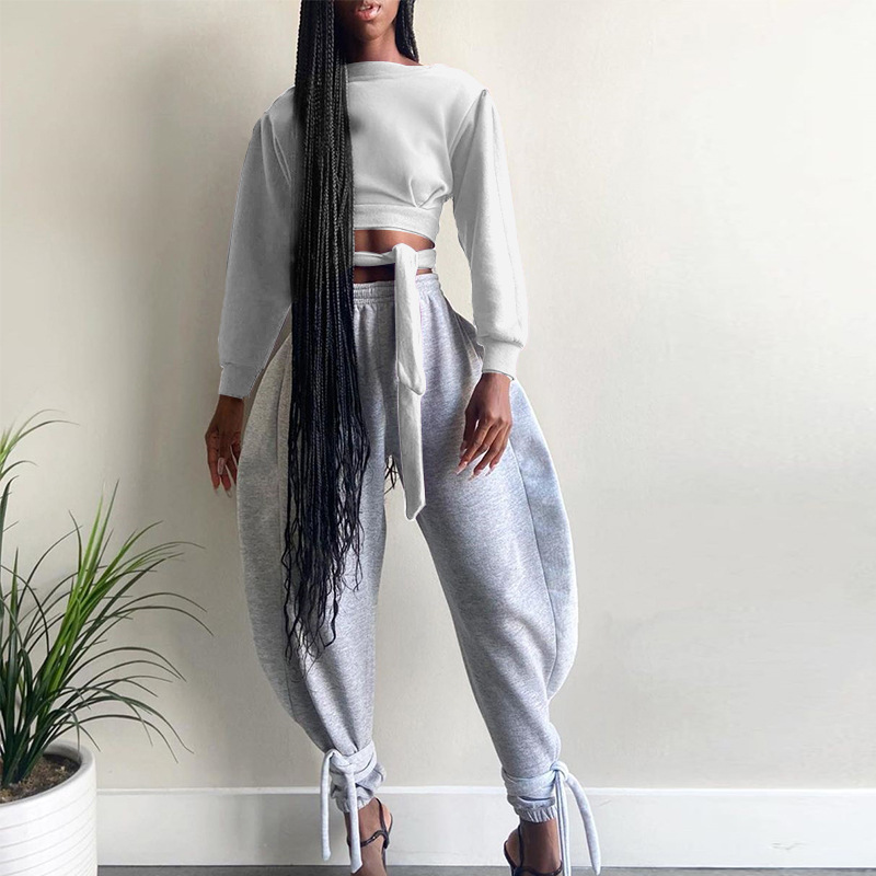 European And American Women's Autumn New Backless Long-sleeved Blouse With Tethered Trousers