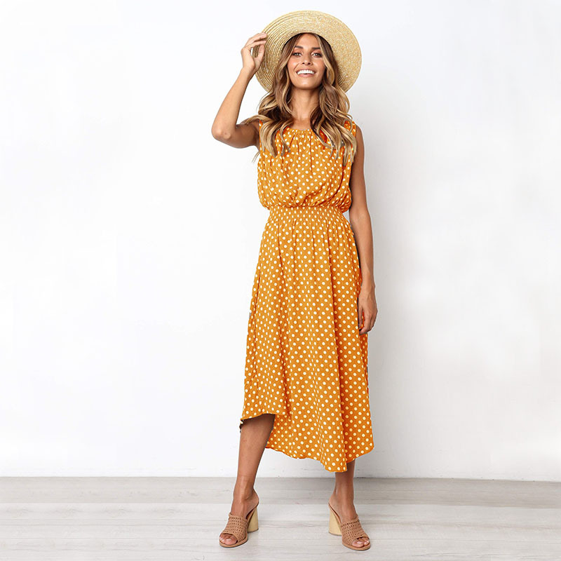 Printed Dress Women's Round Neck Sleeveless Big Swing Dress