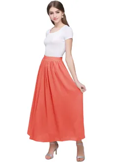 Large Swing Solid Color Chiffon Skirt - Coral - View 1