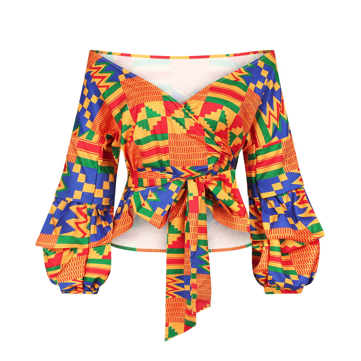 Digital Print Women's Tie One Neck Long Sleeve Top Indonesia Fashion Sexy V-neck Cardigan