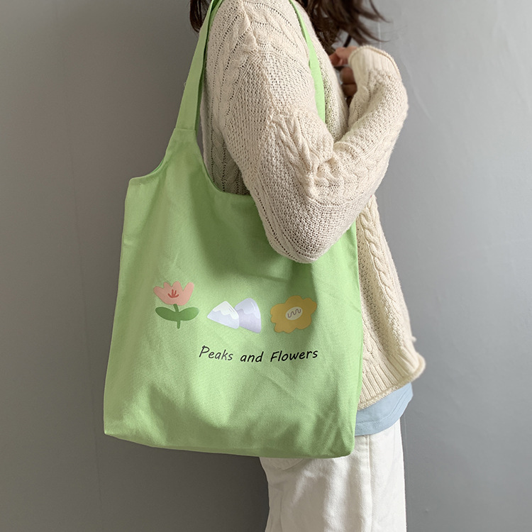 Vest Canvas Bag Japanese And Korean Flower Women's Shoulder Bag Small Fresh Literature And Art Student Bag Women's Canvas Thick