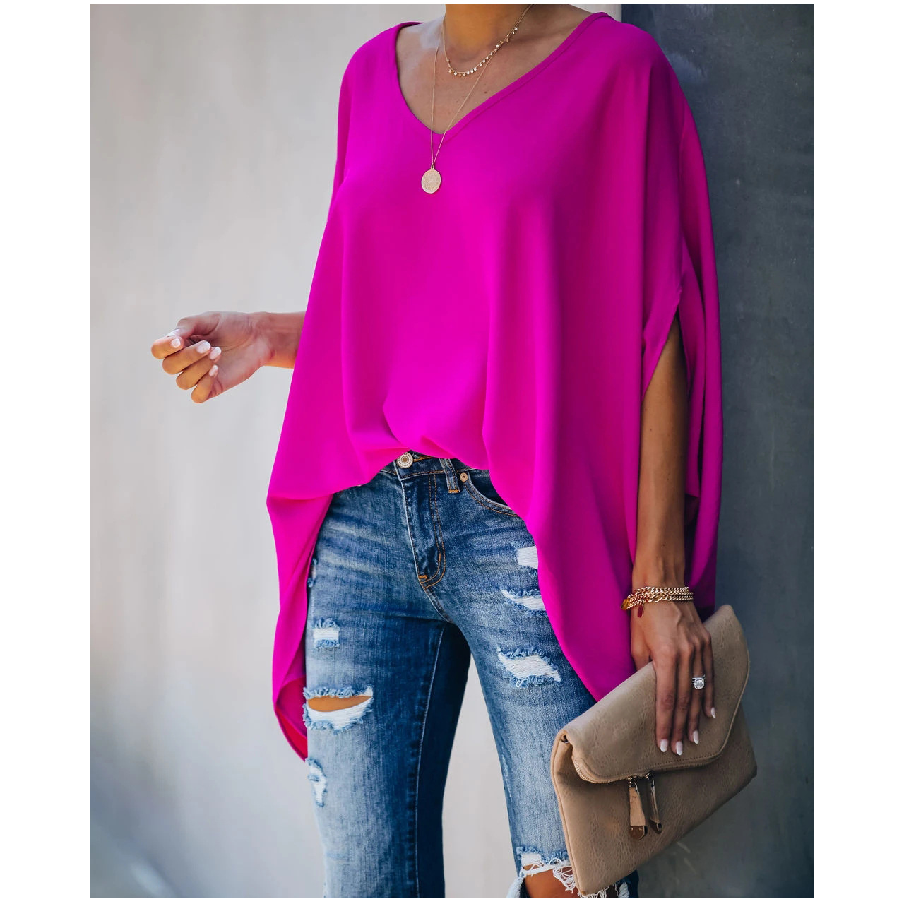 Women's Loose Personality V-neck T-shirt