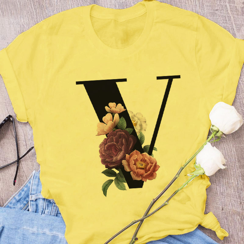 European and American Explosive 26 Letter Printing Simple Short Sleeve T-shirt