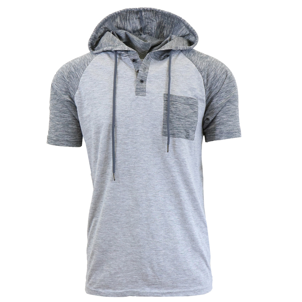 Summer Men's Casual Fashion Contrast Color Hooded Short Sleeved T Shirt
