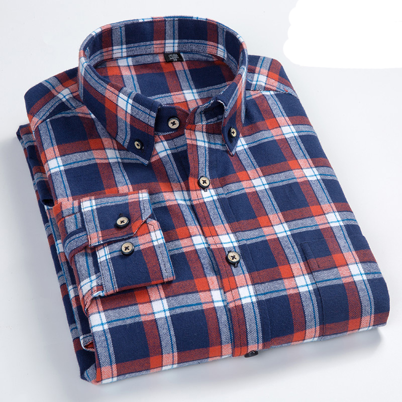 Men's Cotton Brushed Plaid Long-sleeved Shirt