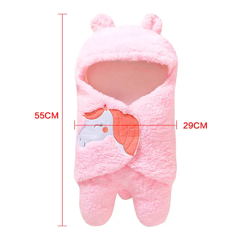 Infant Baby Soft Winter Style Plush Swaddle Cartoon Quilt Blanket And Feet Gown