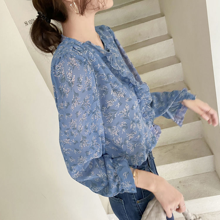 Western Style Floral Chiffon Shirt Blouse