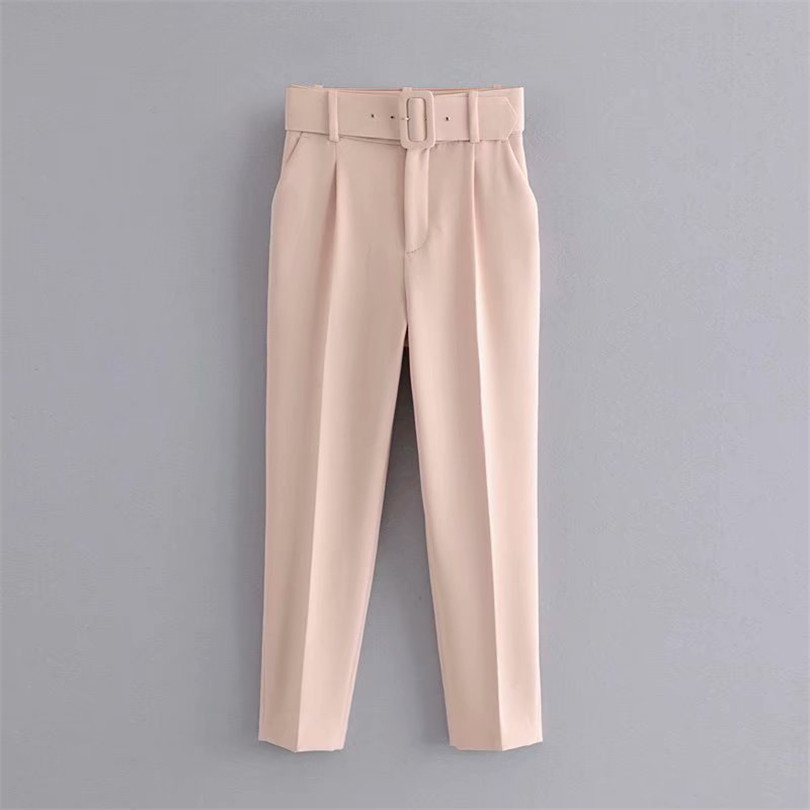 High Waist Casual Pants Yellow Cropped Trousers