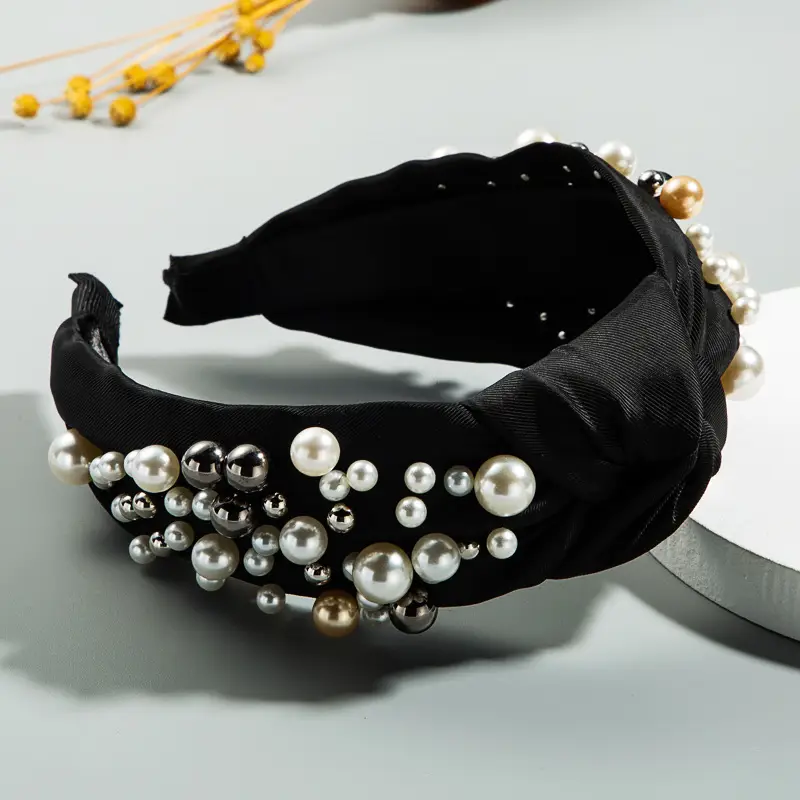 Hair Band Wide Side Simple Korean Style Nails, Pearls And Knotted Sen Hair Accessories For Ladies