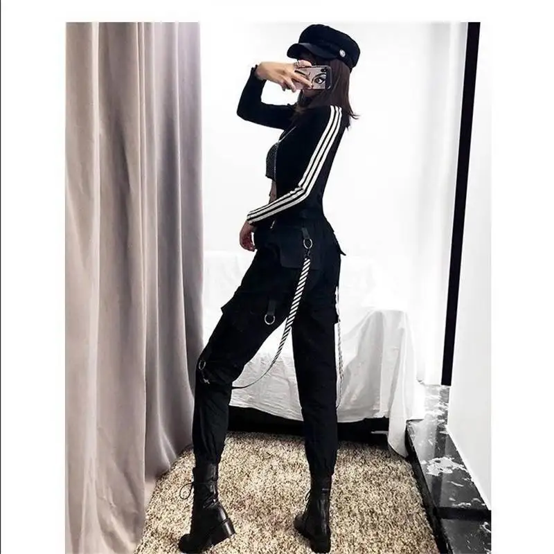 Streetwear Cargo Pants for Women Black Jogger Trousers
