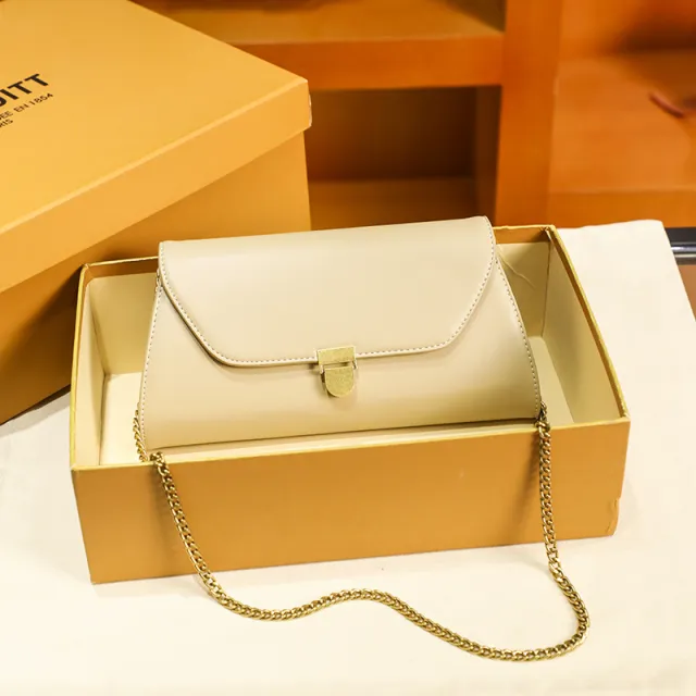Female Baguette Bag Fashion Underarm Bag Chain Bag Shoulder Messenger Bag Beige - Shop at LoveMi