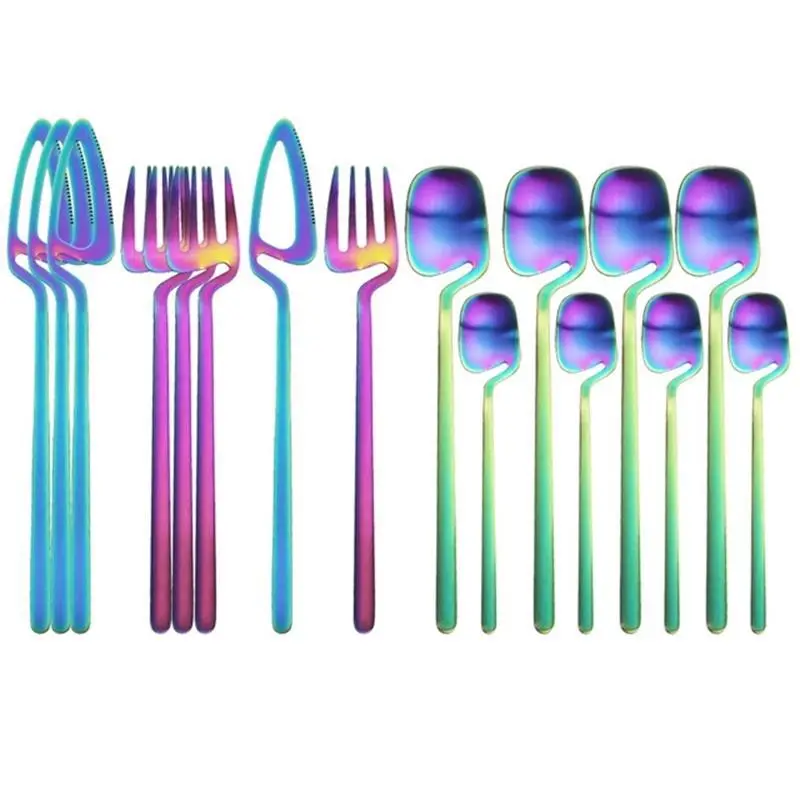 Rainbow Dinnerware Set Spoon Fork Knife Table Decor Cutlery Sets Kitchen Matte Gold tableware Set Desserts Soup Coffee Use – image 6