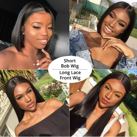Real Hair Set Front Lace Bob Wigs 13X4 Short