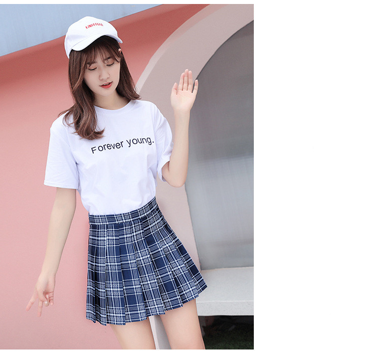 Half Length Skirt High Waist Plaid Short Skirt Female Pleated Skirt Navy - Shop at LoveMi