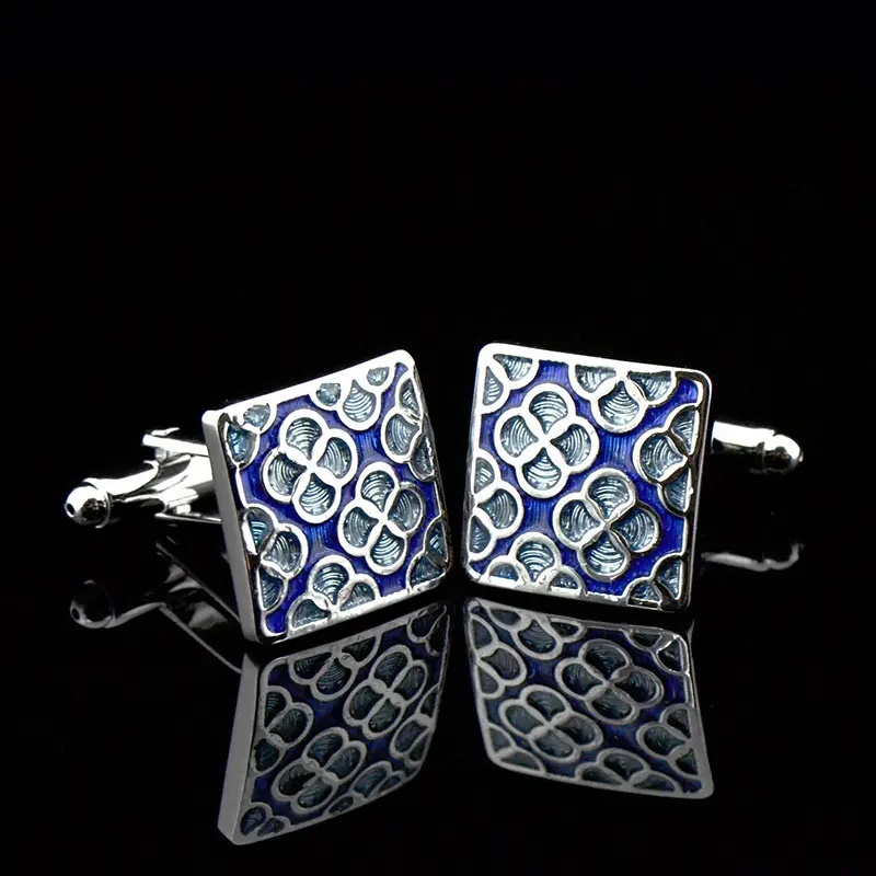 Four-leaf Clover Cufflinks Sky Blue Enamel Square