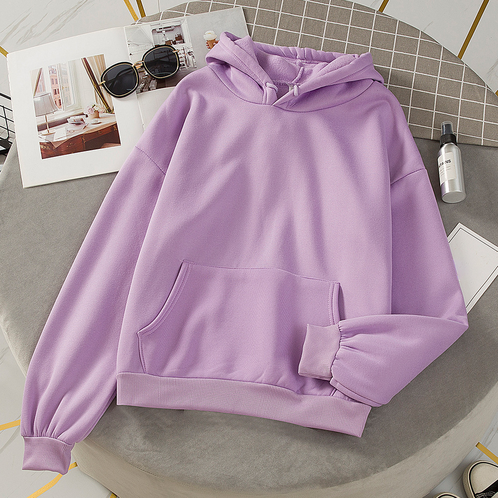 New Women's Fashion Personality Pure Color Plus Fleece Hooded Sweater