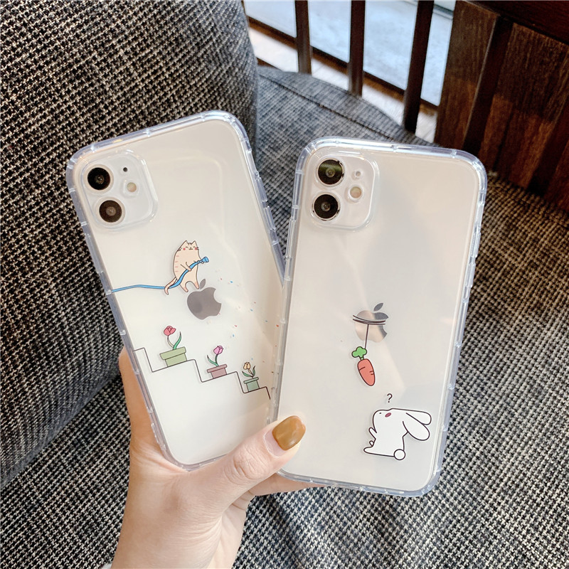 Funda transparente conejo gato creativa para celular
