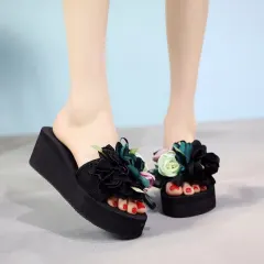 Beach Shoes Women Slippers Seaside Vacation Non Slip Flat Flip Flop Sandals - Black - View 1
