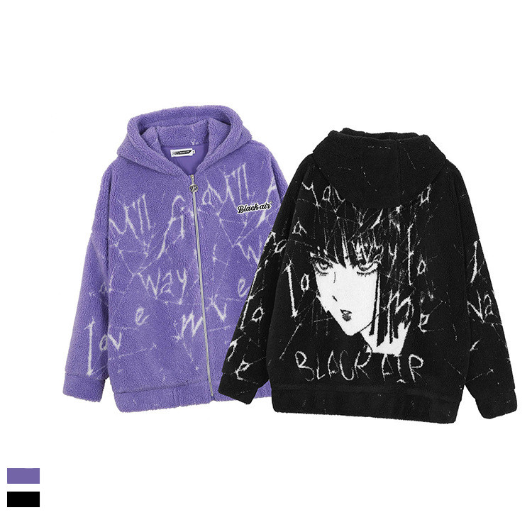 Lamb Wool New Loose Male Coat Comic Girl