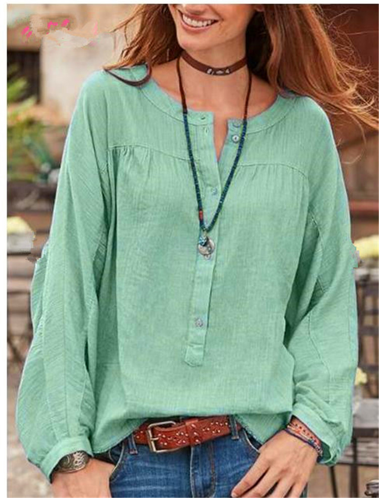 Button Solid Color Long Sleeved Casual Fashion Blouse