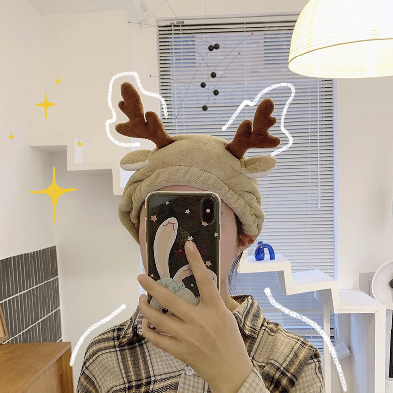 قبعة شعر قابلة للجفاف السريع بنقشة قرون الظباء لطيفة للنساء، منشفة فائقة الامتصاص