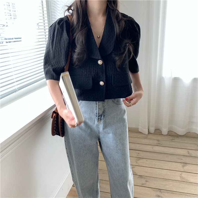 Loose Palace Style Puff Sleeve Top Short Shirt Thin Coat