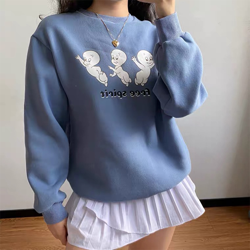 Free Cartoon Print Female Cute Pullover Thick Hoodie