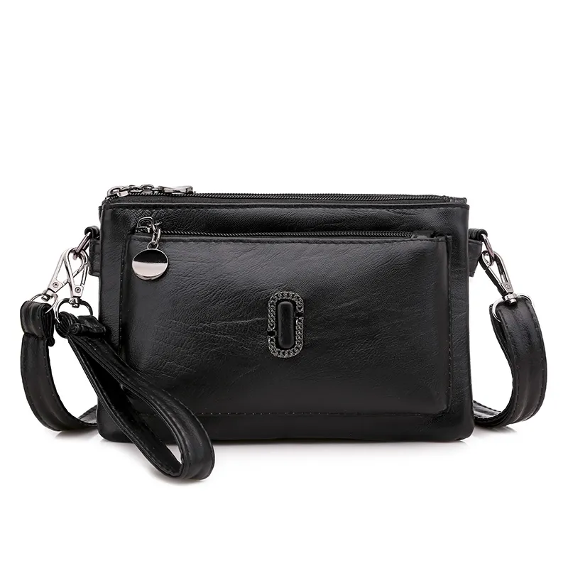 Female Pu Leather Hand Bill Of Lading Shoulder Bag Slant Cross Bag - Black