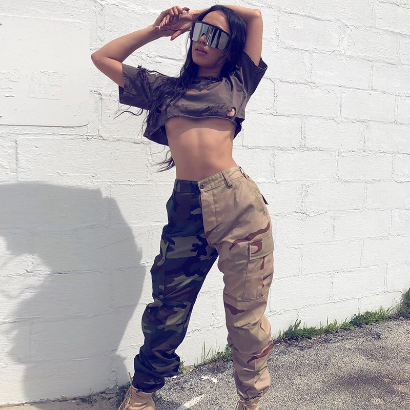 Title 4, Damen High Waist Camouflage Hose mit Farbkontra...