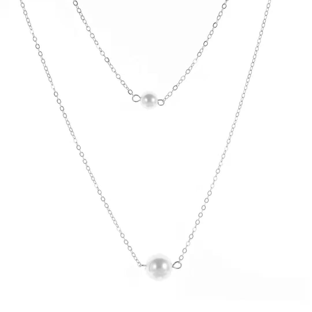 Single Double Layer Pearl Necklace Short Clavicle Chain