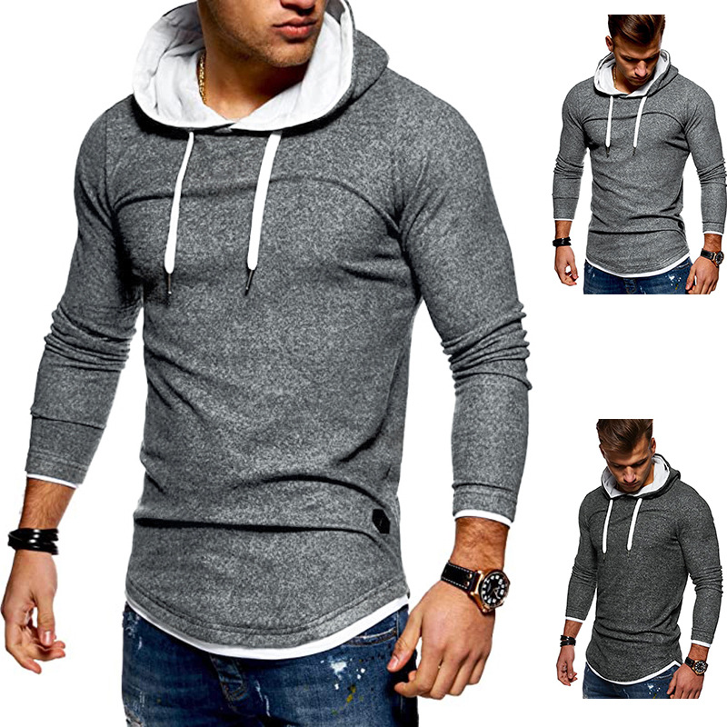Stitched Hem Arc-style Long-sleeved Hooded T-shirt