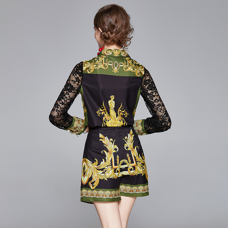 European And American Women's Lapel Lace Stitching