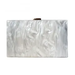 New Ladies Pure Colour Pearlescent Acrylic Clutch - White - View 1