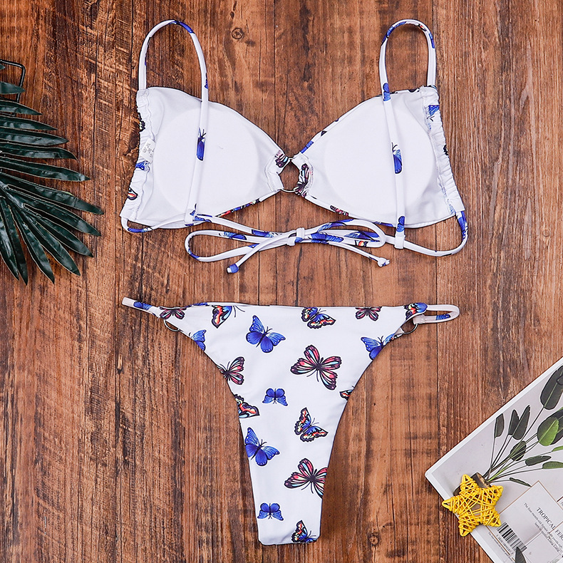 Sexy Butterfly Printing Split Bikini