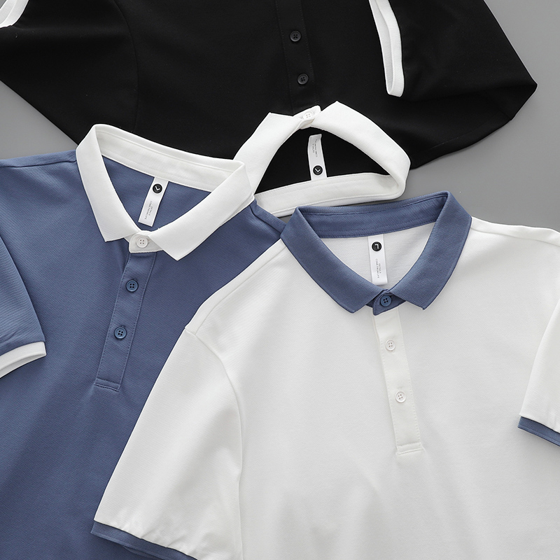 Japanese Color-Blocking Lapel Polo Shirt Short Sleeves