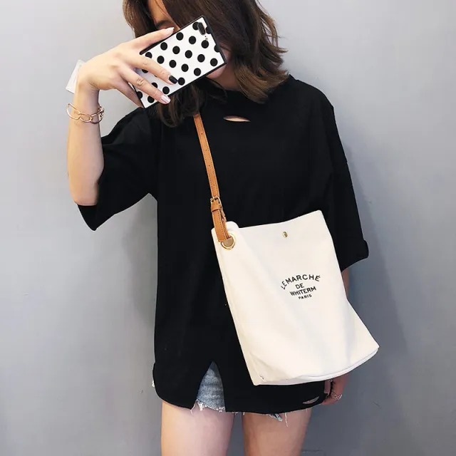 Women's Canvas Shoulder Bag Bucket Bag Brown - Shop at LoveMi