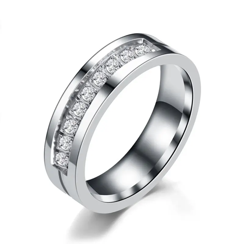 Simple Car Line Men's Titanium Steel Ring Zircon Couple