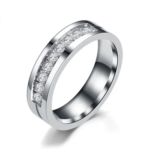 Simple Car Line Men's Titanium Steel Ring Zircon Couple