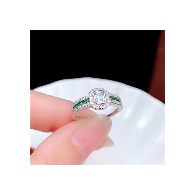 Natural Aquamarine Ring Live 925 Silver Inlaid Female Ring