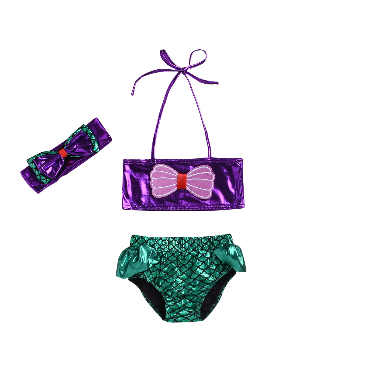 Purple Sling Mermaid Fish Scale Children's Split Swimsuit Swimming Seaside Hot Spring