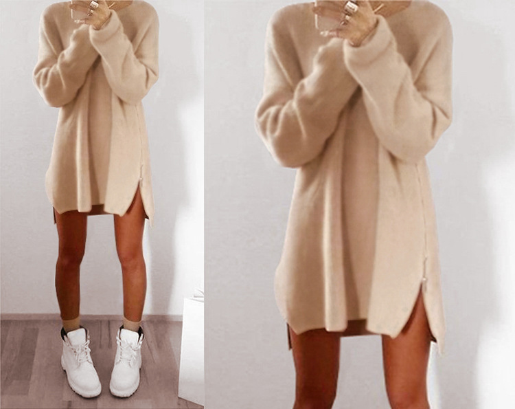 Autumn and winter Europe and the new casual loose zipper sweater dress