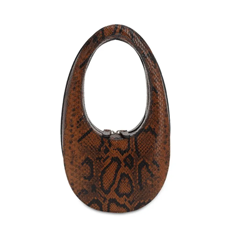 Three-Dimensional Egg-Shaped Snake Print Clutch - Brown