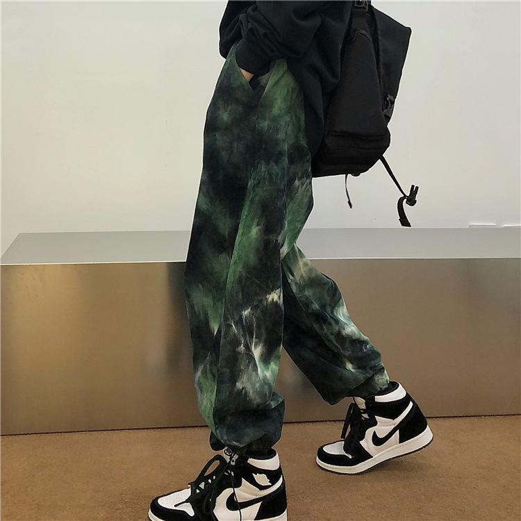 Ins Harajuku Tie-Dye Aurora Corduroy Drawstring Trousers