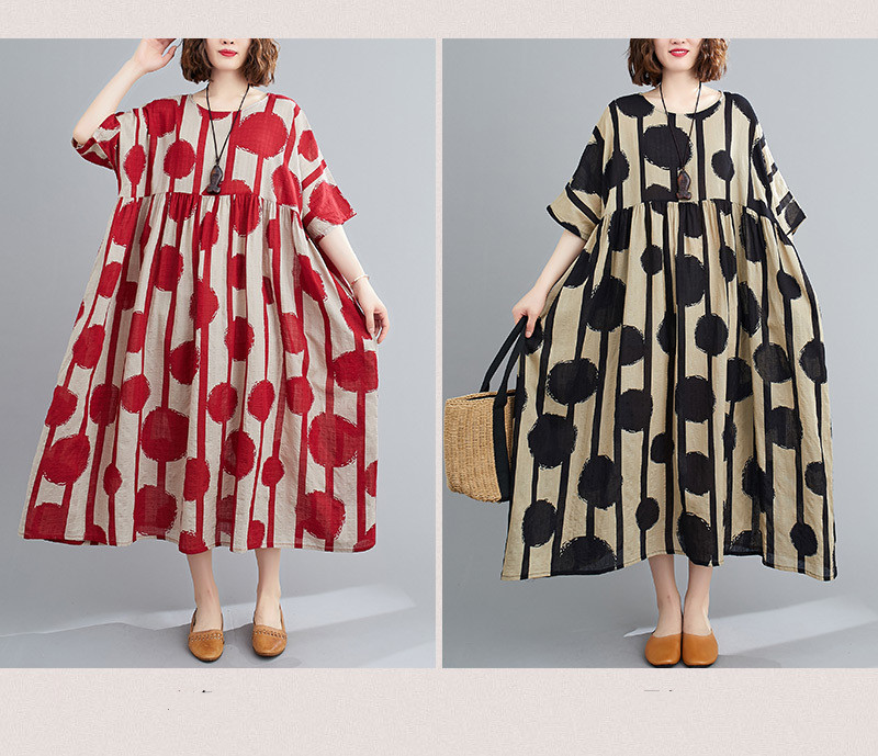 Plus Size Vintage Polka Dot Simmer Dress Cotton Casual Ladies Dresses for Women 4XL 5XL 6XL Robe Femme Red Long Dress